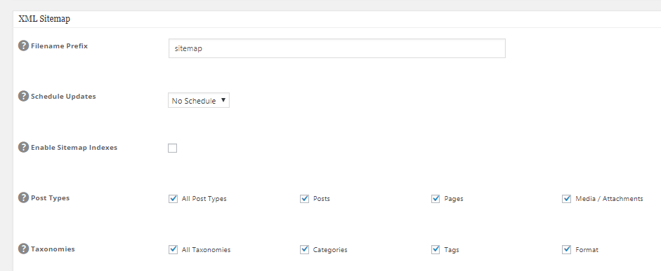 Advanced sitemap settings in All in One SEO Pack.
