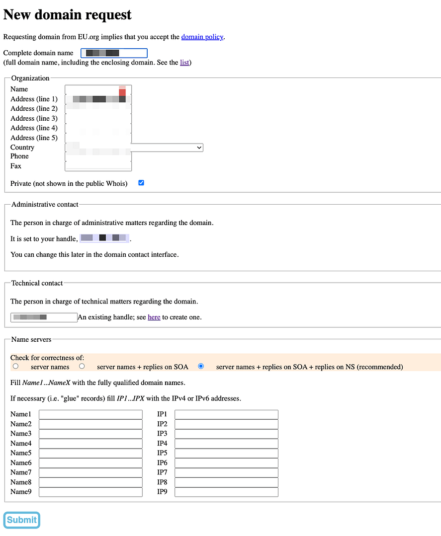 eu.org domain setup