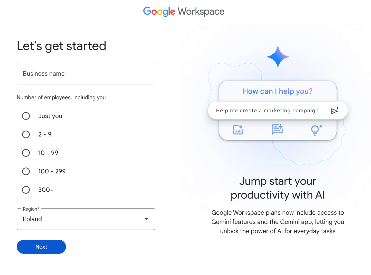 sign up for Google Workspace