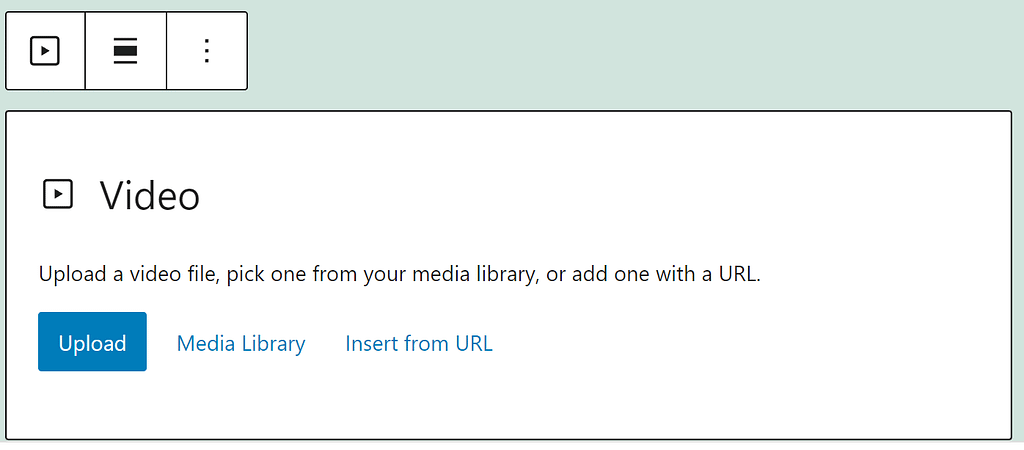 The WordPress video block options. 